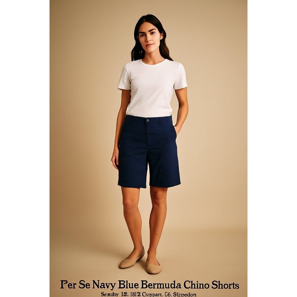 Per Se Women’s Navy Cotton Spandex Shorts Size 12 (31) – Casual Utility